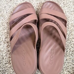 CROCS Women's Mauve-Taupe Strappy Slide Sandals